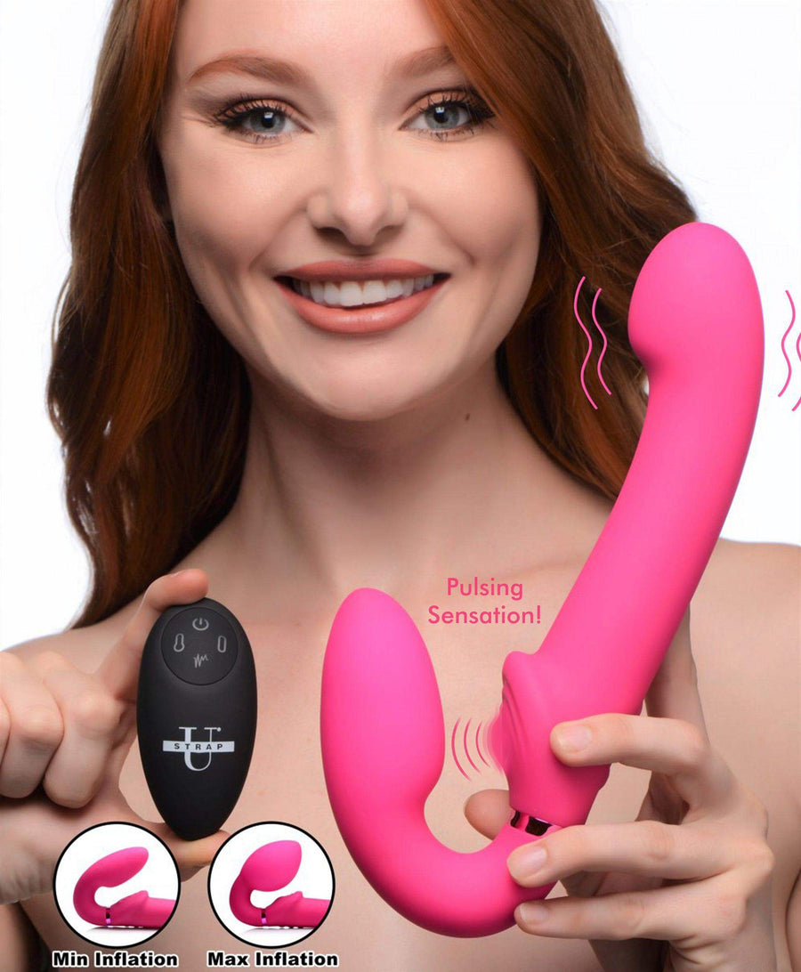 10X Remote Control Ergo-Fit G-Pulse Inflatable and Vibrating Strapless Strap-on - Pink - The Dildo Hub
