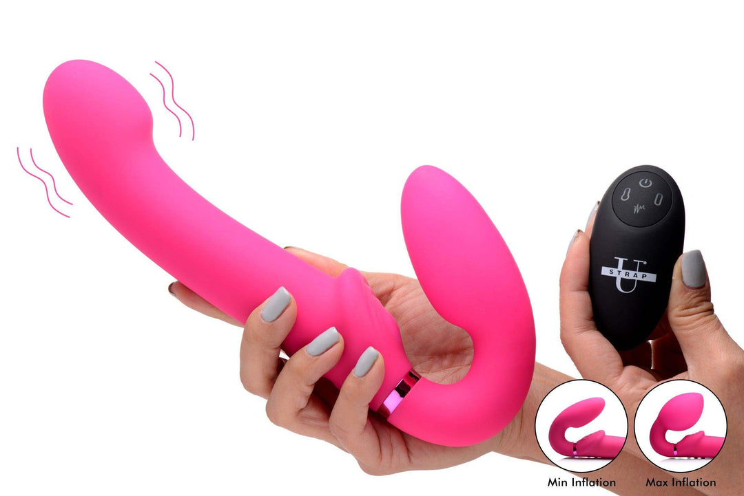 10X Remote Control Ergo-Fit G-Pulse Inflatable and Vibrating Strapless Strap-on - Pink - The Dildo Hub