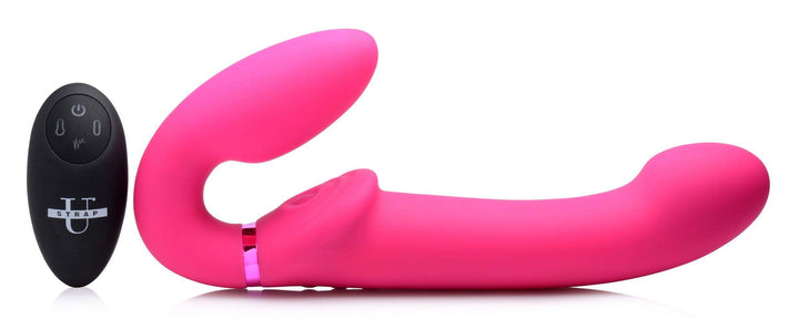 10X Remote Control Ergo-Fit G-Pulse Inflatable and Vibrating Strapless Strap-on - Pink - The Dildo Hub