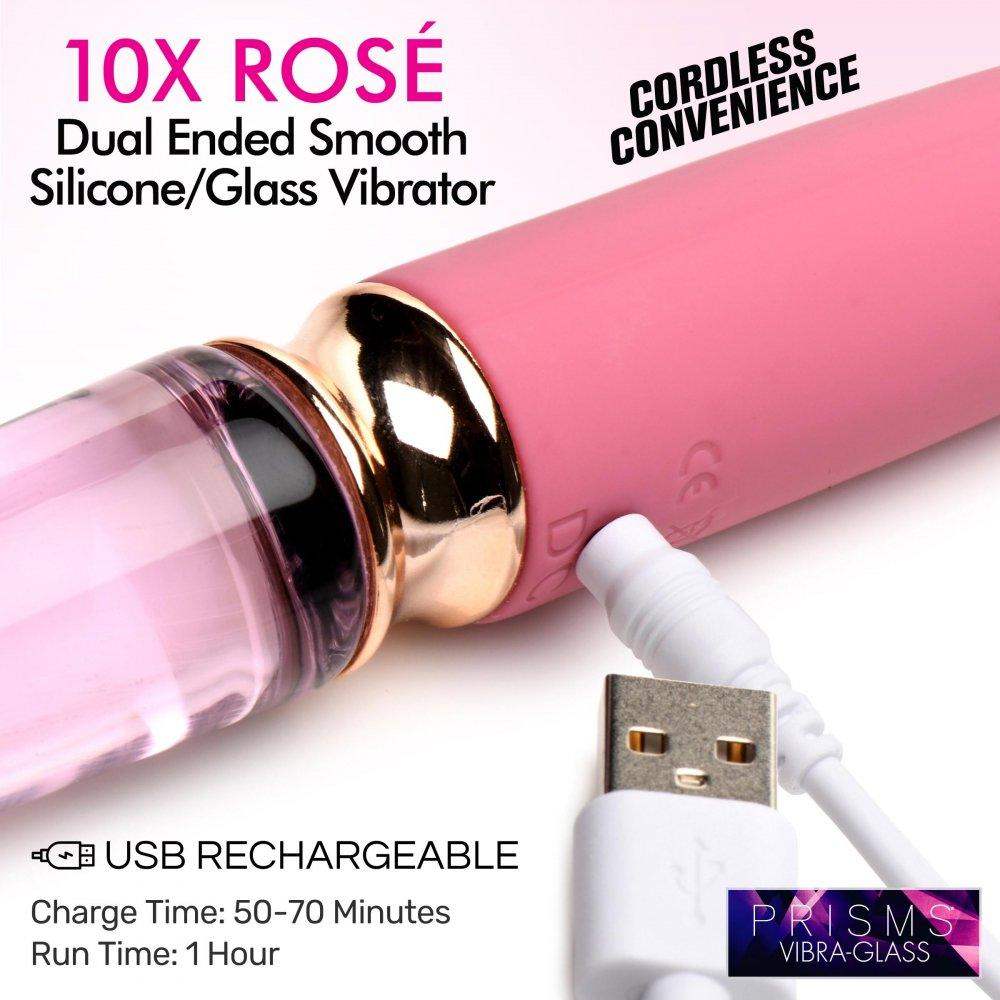 10X Rosé Dual Ended Smooth Silicone and Glass Vibrator - The Dildo Hub