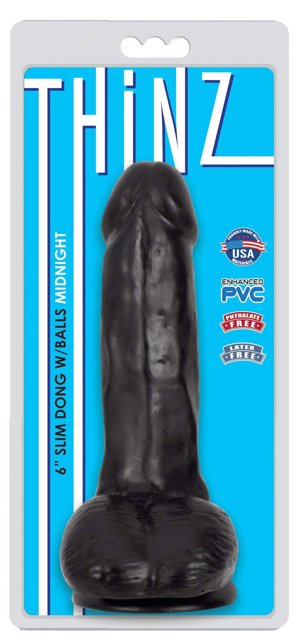 6 Inch Slim Dildo with Balls - Black - The Dildo Hub