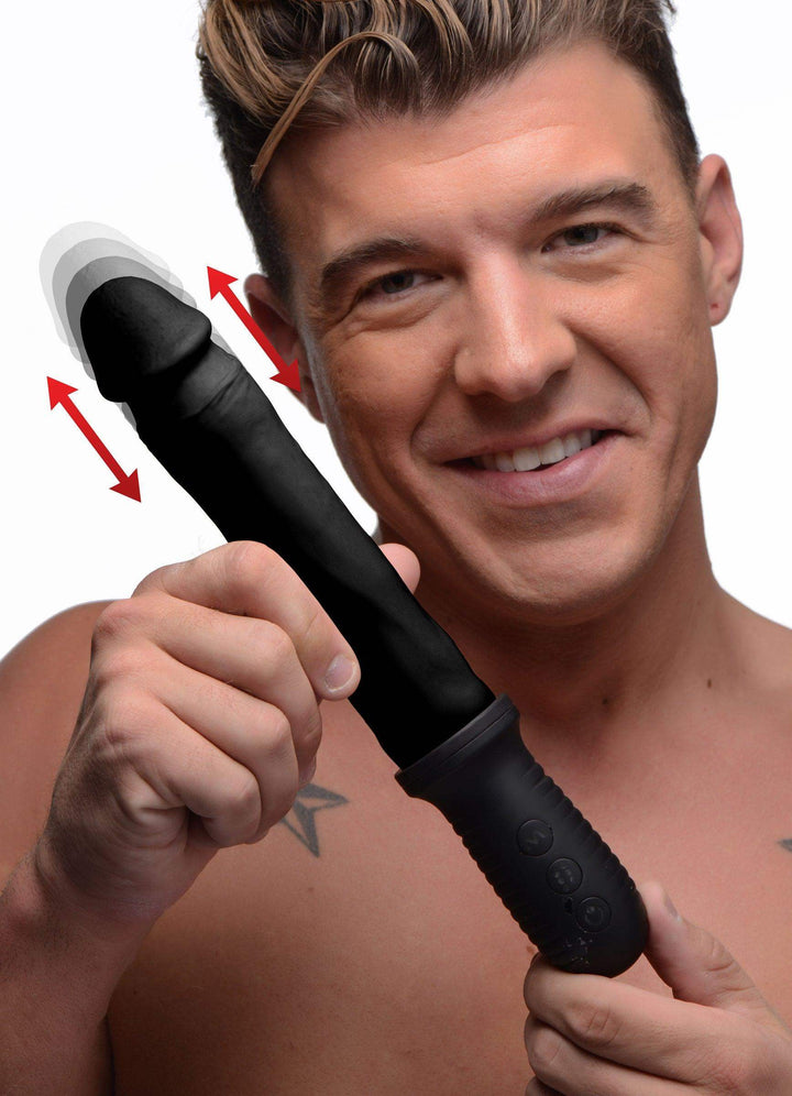 8X Auto Pounder Vibrating and Thrusting Dildo with Handle - Black - The Dildo Hub