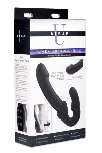 Evoke Rechargeable Vibrating Silicone Strapless Strap On - Black strapless-strapon from Strap U
