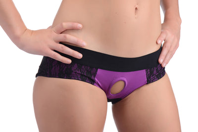 Lace Envy Crotchless Panty Harness - L-XL DildoHarness from Strap U