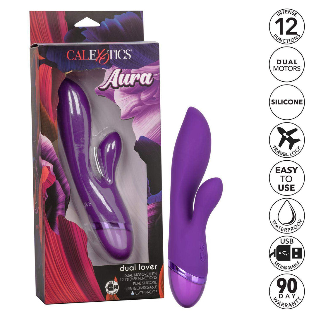 Aura Dual Lover Purple Rabbit Vibrators - 8 Inches | CalExotics - The Dildo Hub