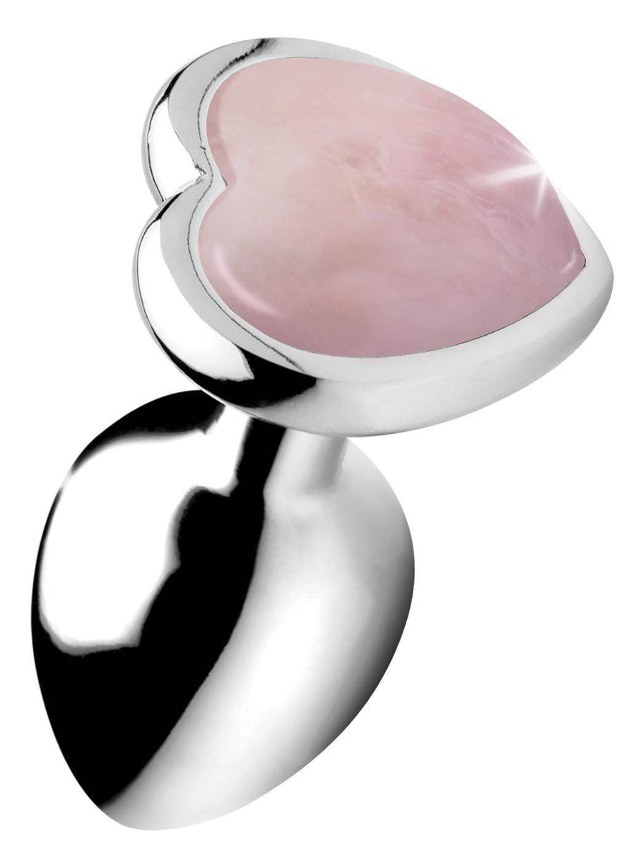 Authentic Rose Quartz Gemstone Heart Anal Plug - Small - The Dildo Hub