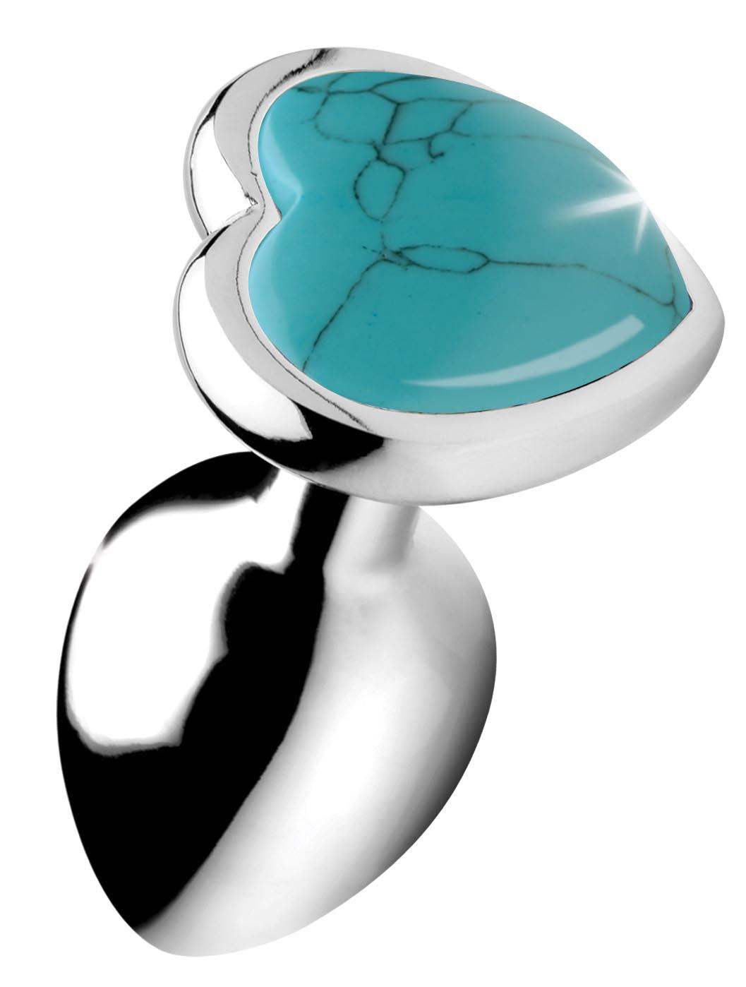 Authentic Turquoise Gemstone Heart Anal Plug - Small - The Dildo Hub