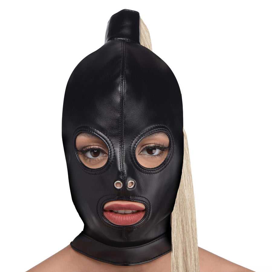 Blonde Ponytail Bondage Hood - The Dildo Hub