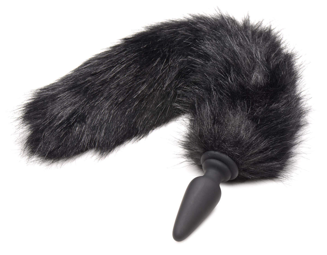 Large Anal Plug with Interchangeable Fox Tail - Black - The Dildo Hub