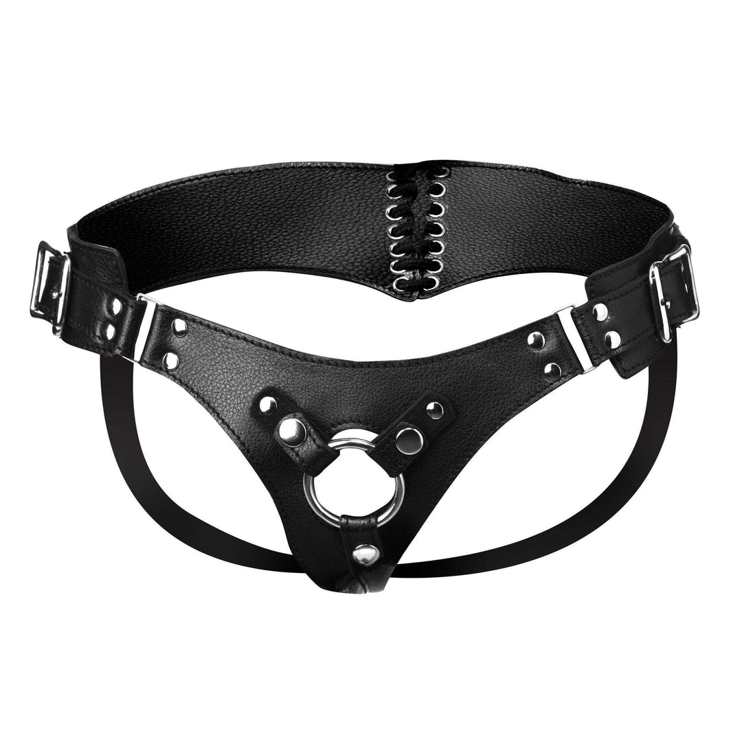 Leather Corset Back Strap On Dildo Harness - The Dildo Hub