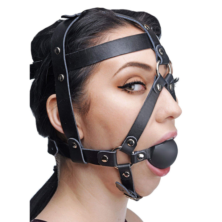 Leather Head Harness with Ball Gag - The Dildo Hub