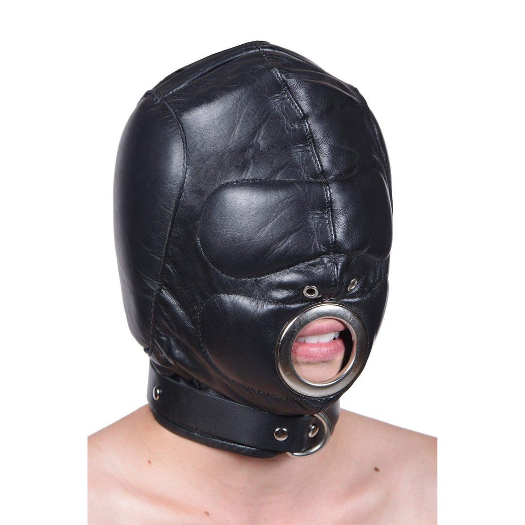 Leather Padded Hood with Mouth Hole - MediumLarge - The Dildo Hub