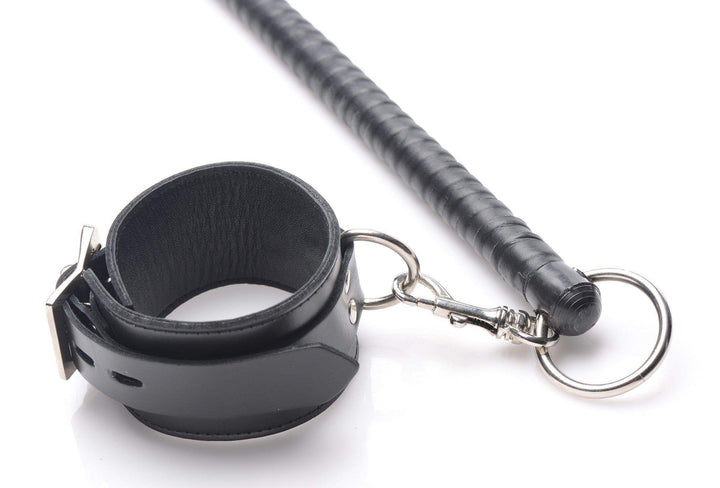 Leather Wrapped Spreader Bar with Cuffs - The Dildo Hub