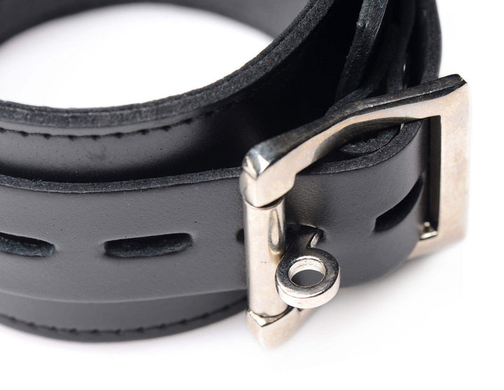 Leather Wrapped Spreader Bar with Cuffs - The Dildo Hub