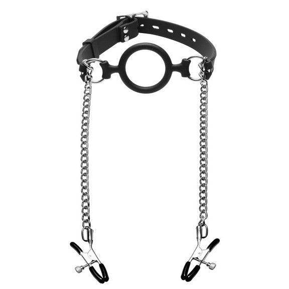 Mutiny Silicone O-Ring Gag with Nipple Clamps - The Dildo Hub