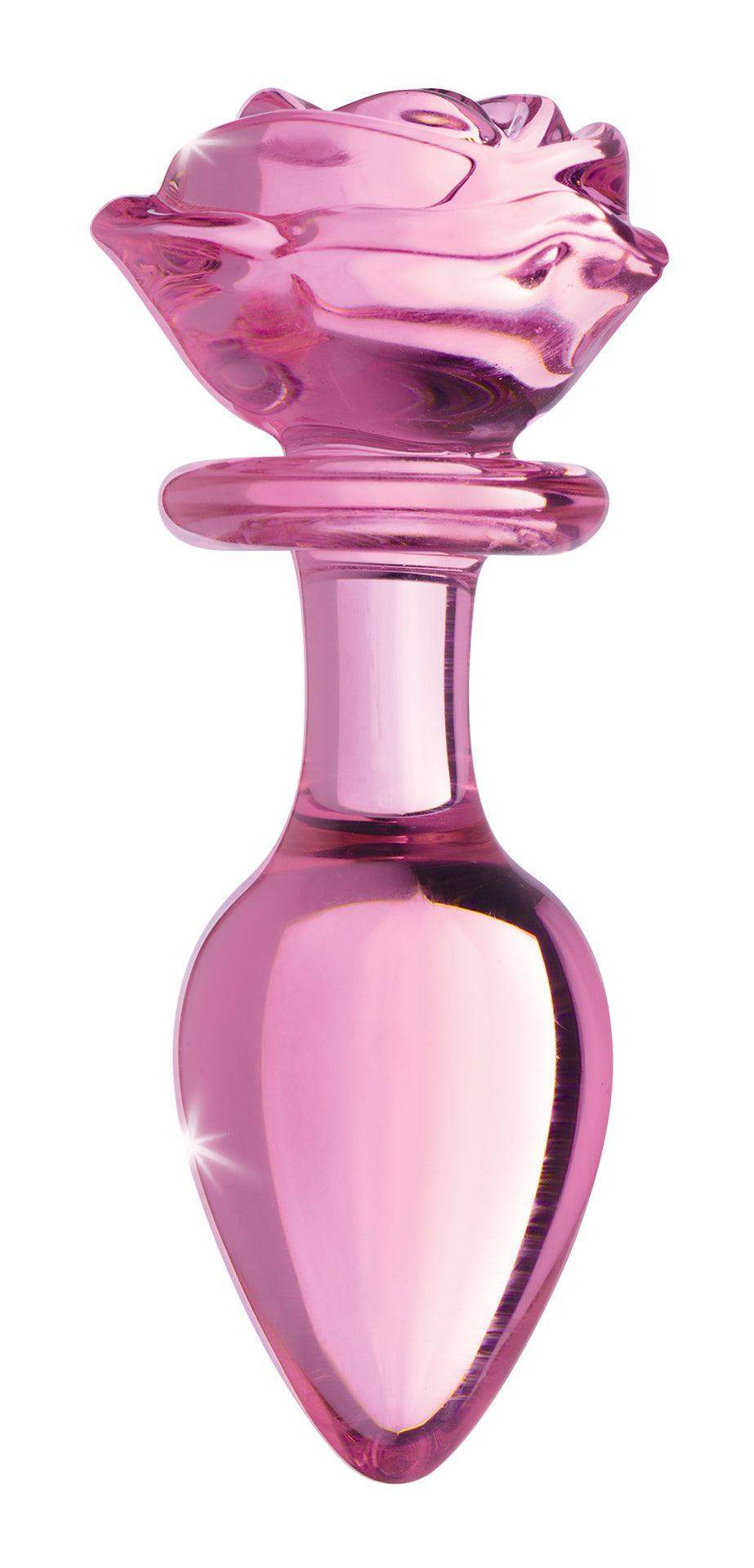 Pink Rose Glass Anal Plug - Large - The Dildo Hub