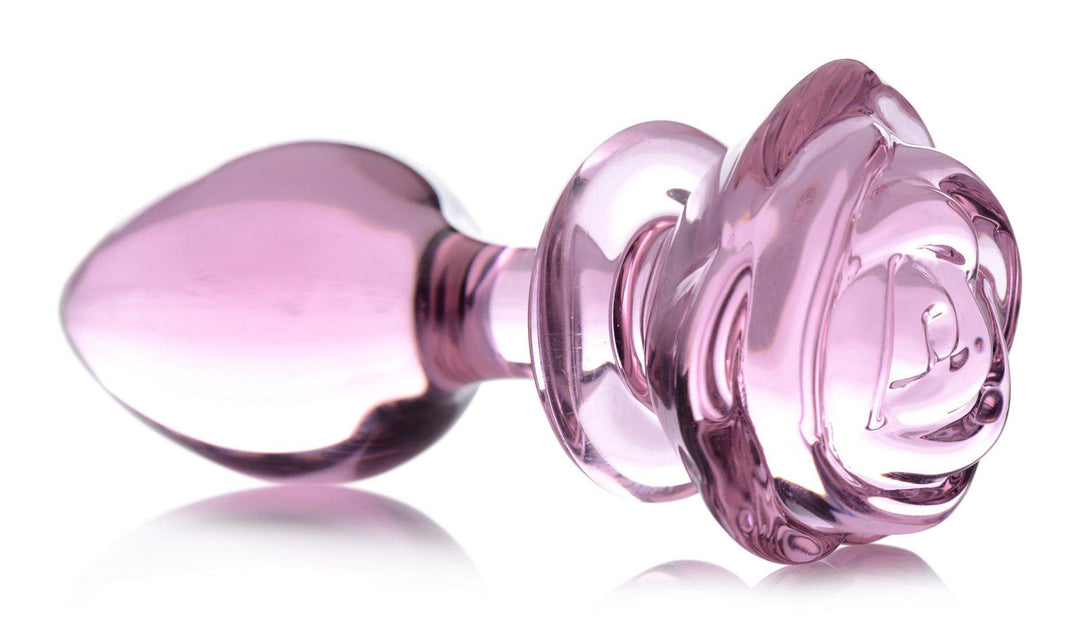 Pink Rose Glass Anal Plug - Large - The Dildo Hub