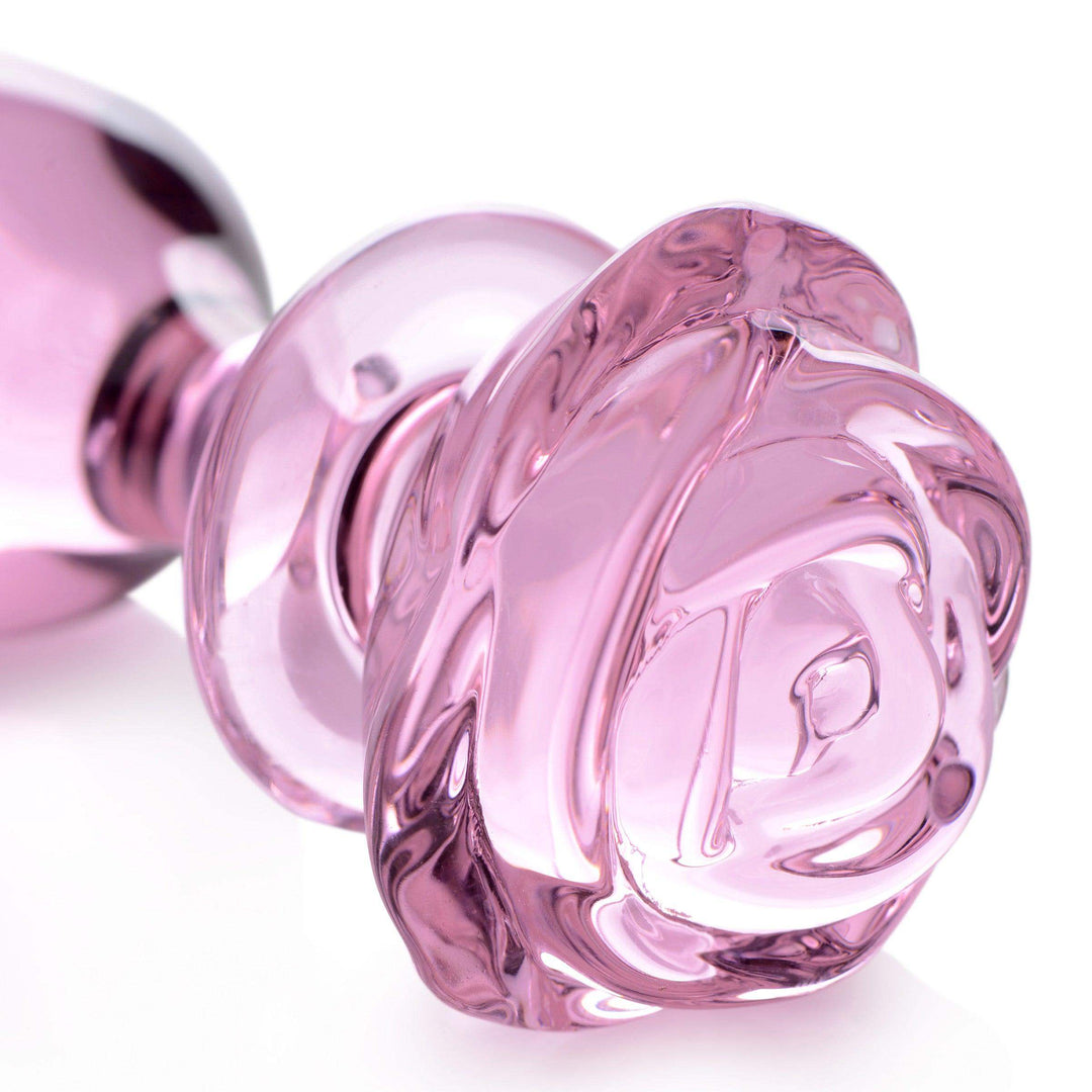 Pink Rose Glass Anal Plug - Large - The Dildo Hub