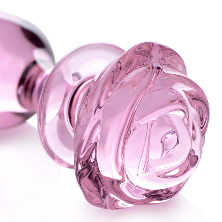 Pink Rose Glass Anal Plug - Large - The Dildo Hub