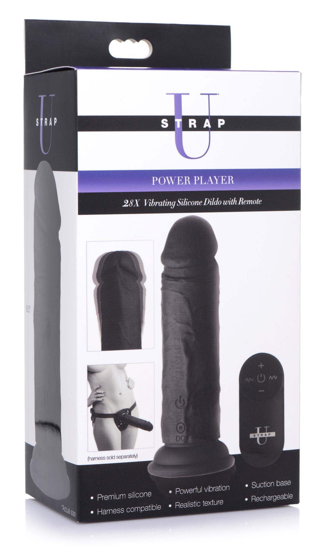 Power Player 28X Vibrating Silicone Dildo with Remote - Black - The Dildo Hub