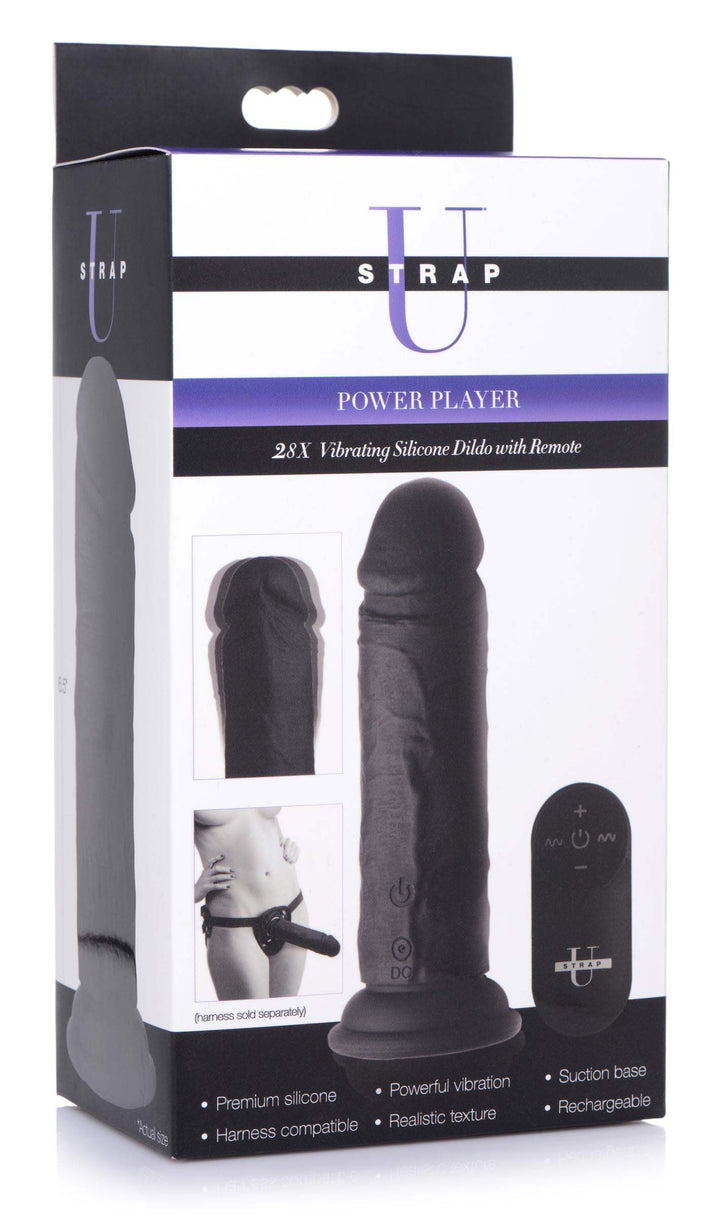 Power Player 28X Vibrating Silicone Dildo with Remote - Black - The Dildo Hub