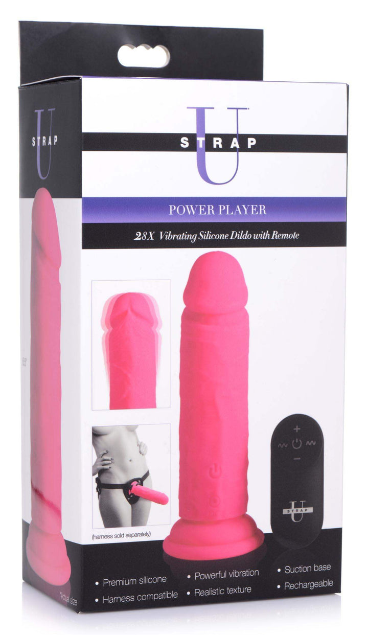 Power Player 28X Vibrating Silicone Dildo with Remote - Pink - The Dildo Hub