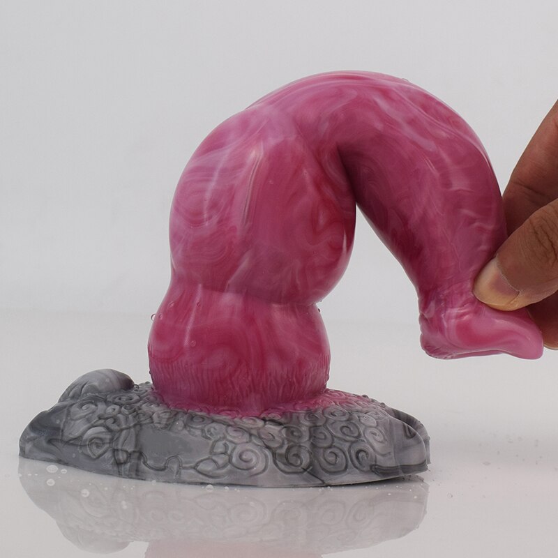 Fantasy Animal Dog Knot Dildo in Pink and Grey Marbling - 8.46 Inches Sex Toys from thedildohub.com
