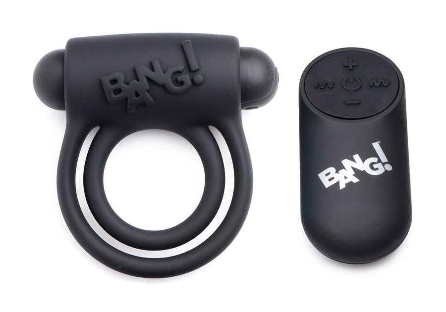 Remote Control 28X Vibrating Cock Ring and Bullet - Black - The Dildo Hub
