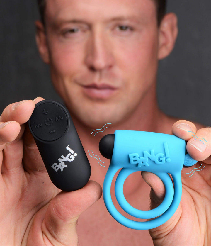 Remote Control 28X Vibrating Cock Ring and Bullet - Blue - The Dildo Hub