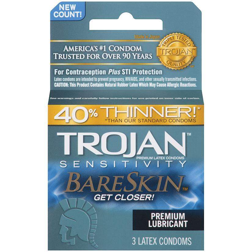 Sensitivity Bareskin Lubricated Condoms - 3 Pack | Trojan - The Dildo Hub