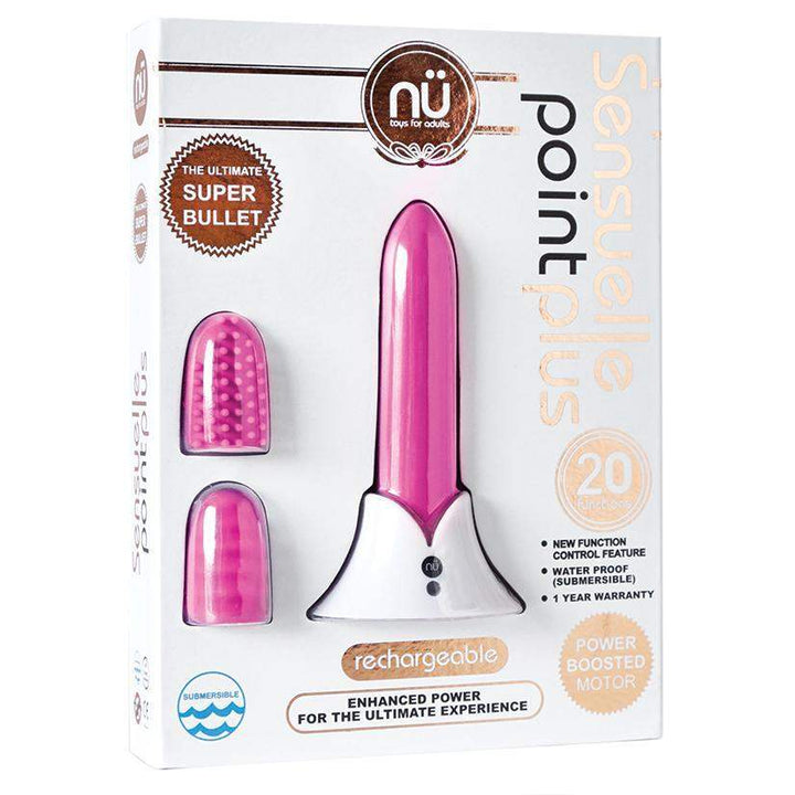 Sensuelle Point Plus 20-function Rechargable Silicone Bullet Vibrator With Textured Tips - Pink - The Dildo Hub