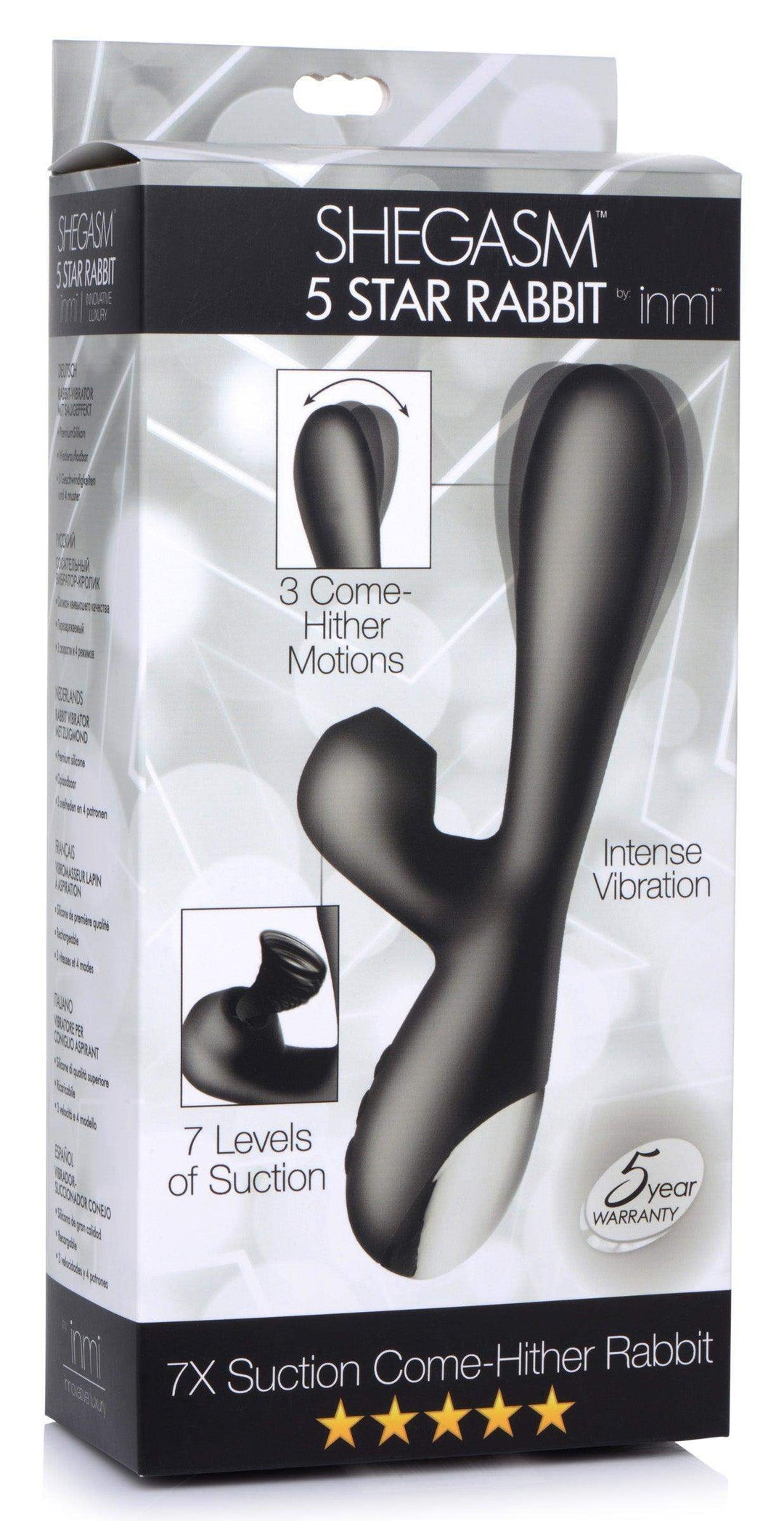 Shegasm 5 Star 7X Suction Come-Hither Silicone Rabbit - Black - The Dildo Hub