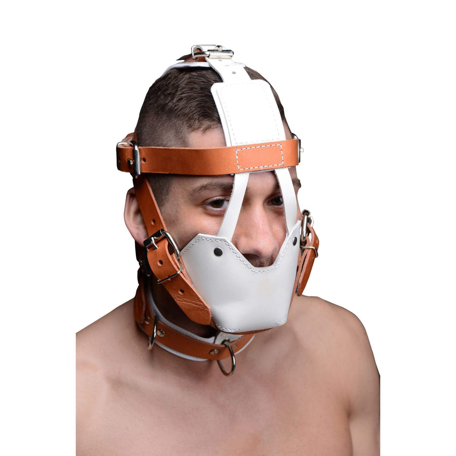 White and Tan Hospital Style Leather Muzzle - The Dildo Hub