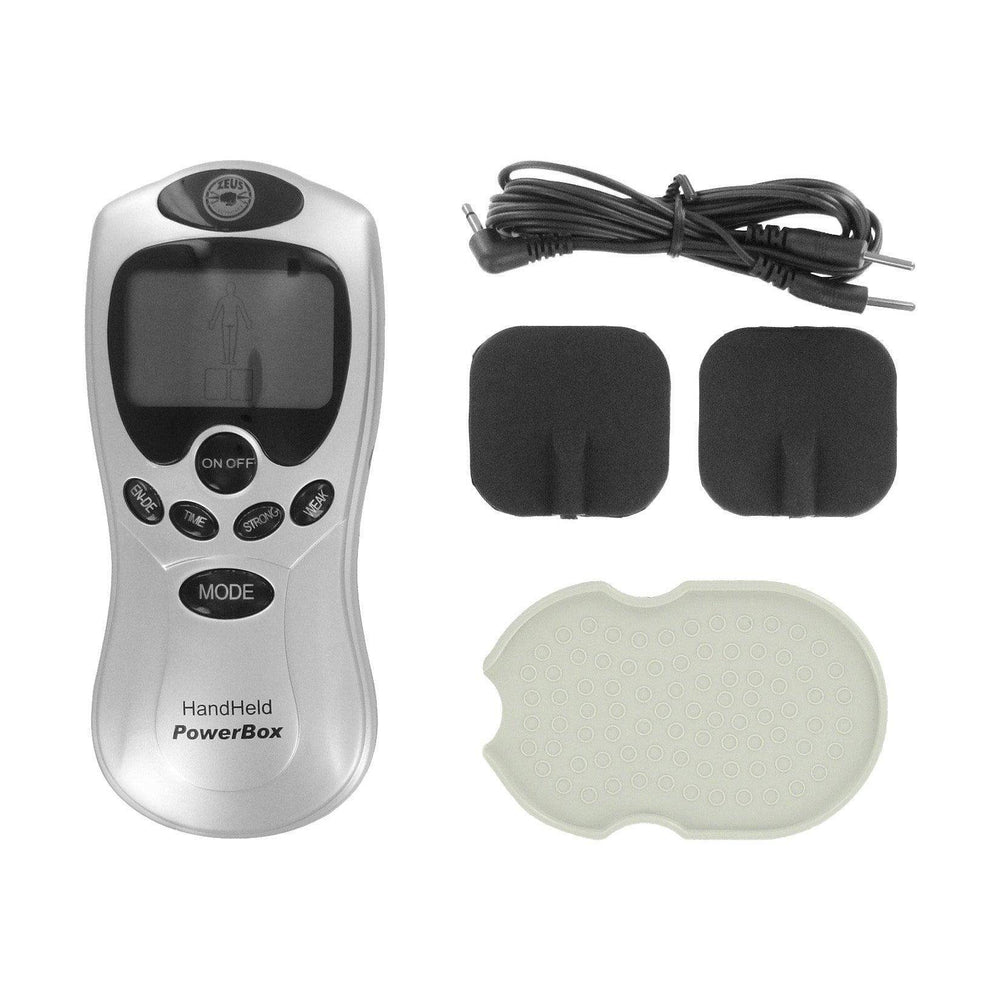Zeus Handheld 8 Mode Power Box with Black Pads - The Dildo Hub
