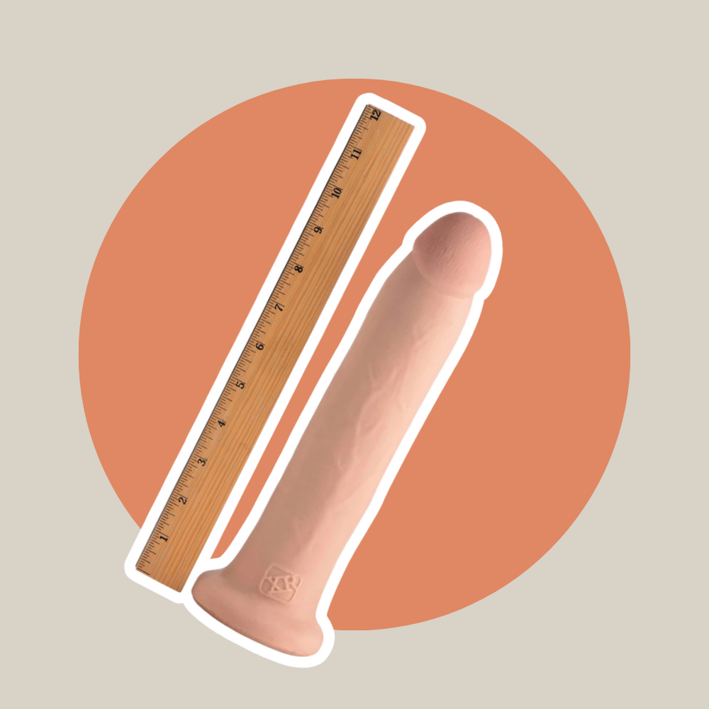 Dildos with measuring tape showing length and girth