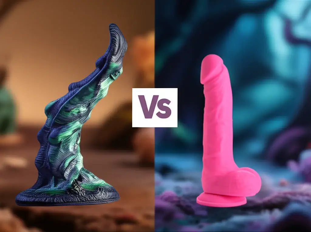 fantasy dildos vs realistic dildos collage