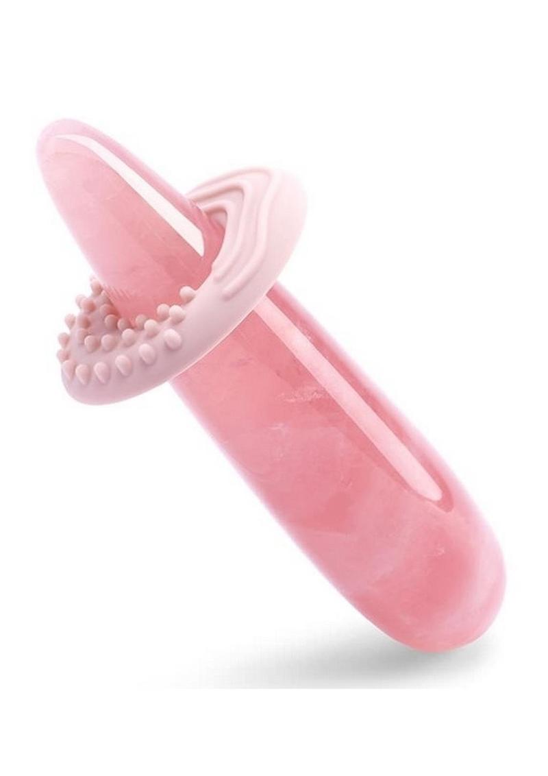 Le Wand Crystal Wand Stone Dildo with Silicone Ring in Rose Quartz