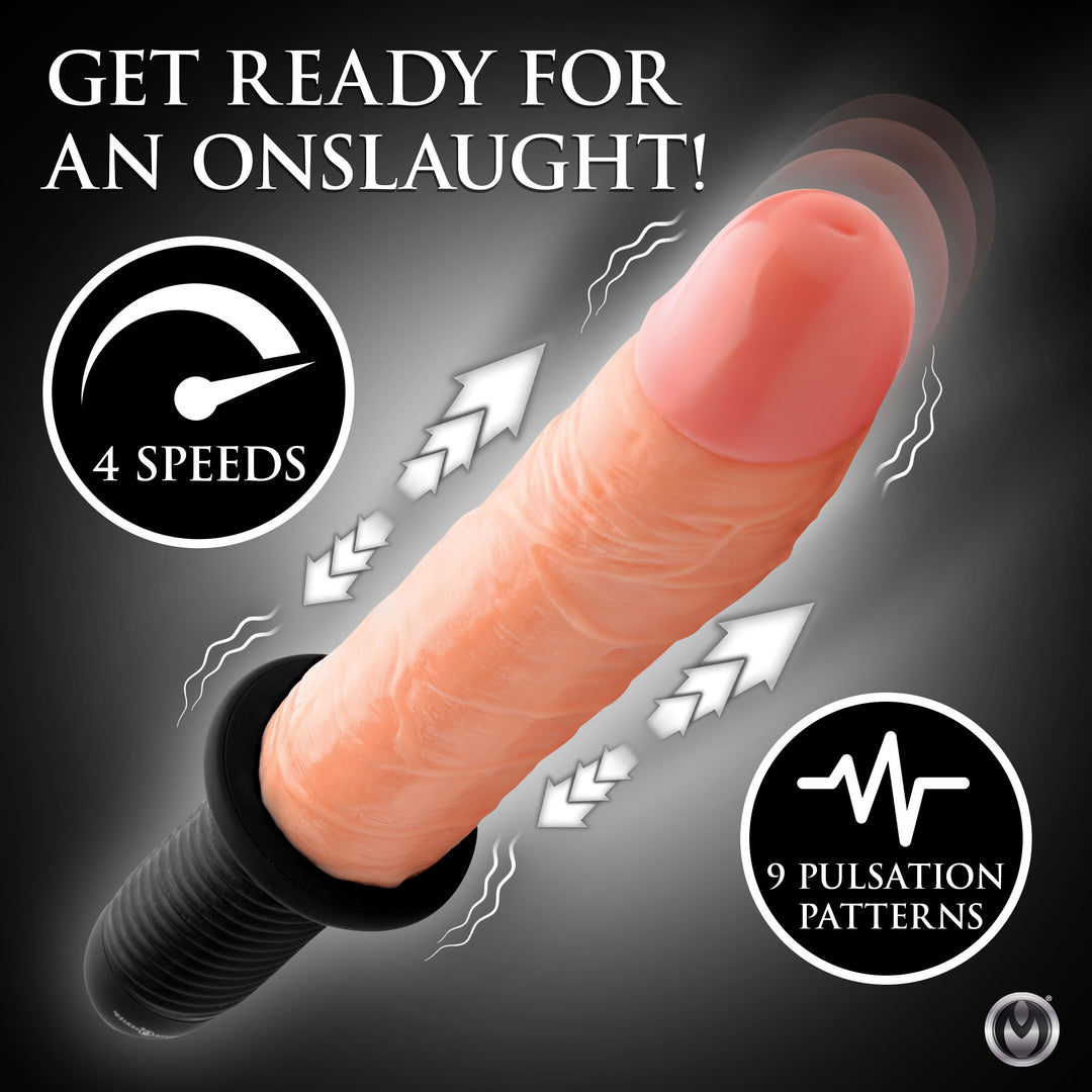 Flesh 14 Inch Onslaught 13 Mode XL Vibrating & Thrusting Dildo w/ Handle
