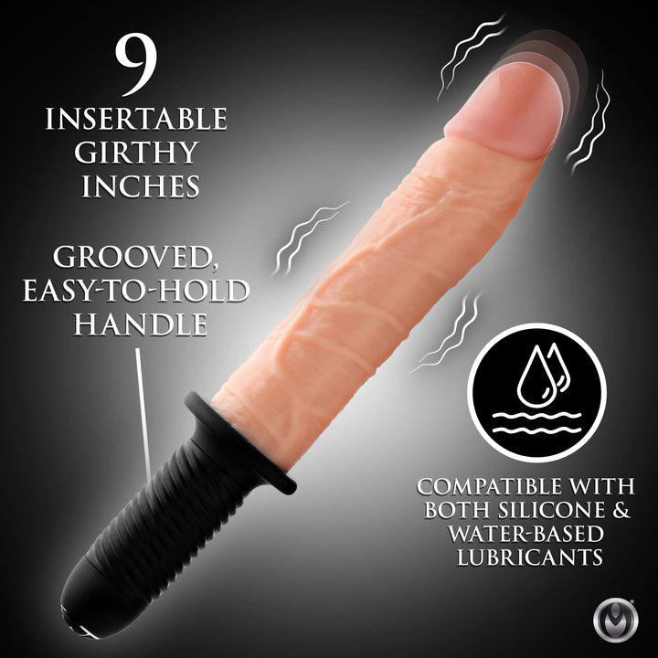 Flesh 14 Inch Onslaught 13 Mode XL Vibrating & Thrusting Dildo w/ Handle