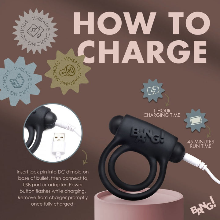 Remote Control Black 28X Vibrating Cock Ring and Bullet