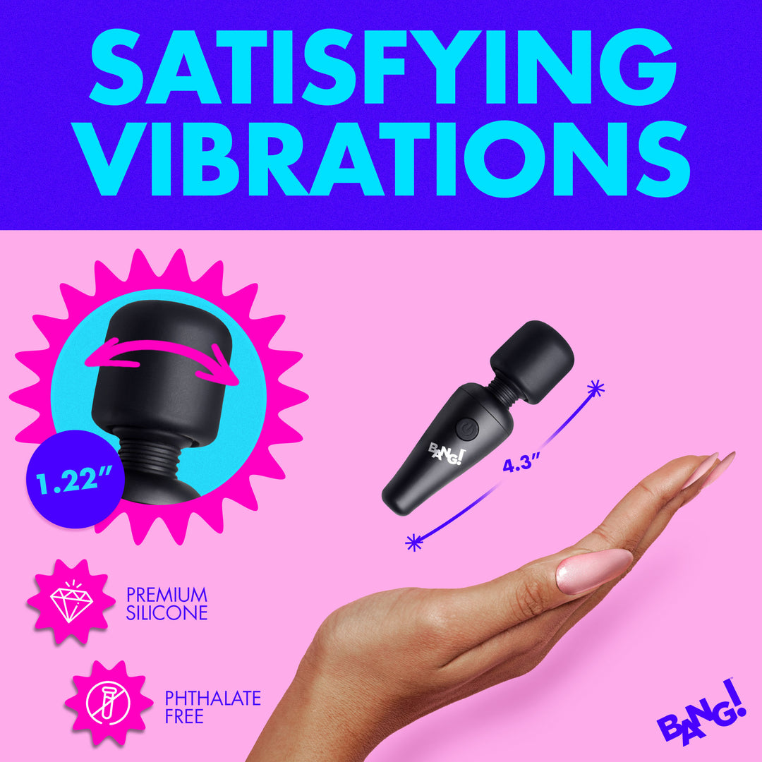 10X Ultra Powerful Silicone Mini Wand Vibrator - Black