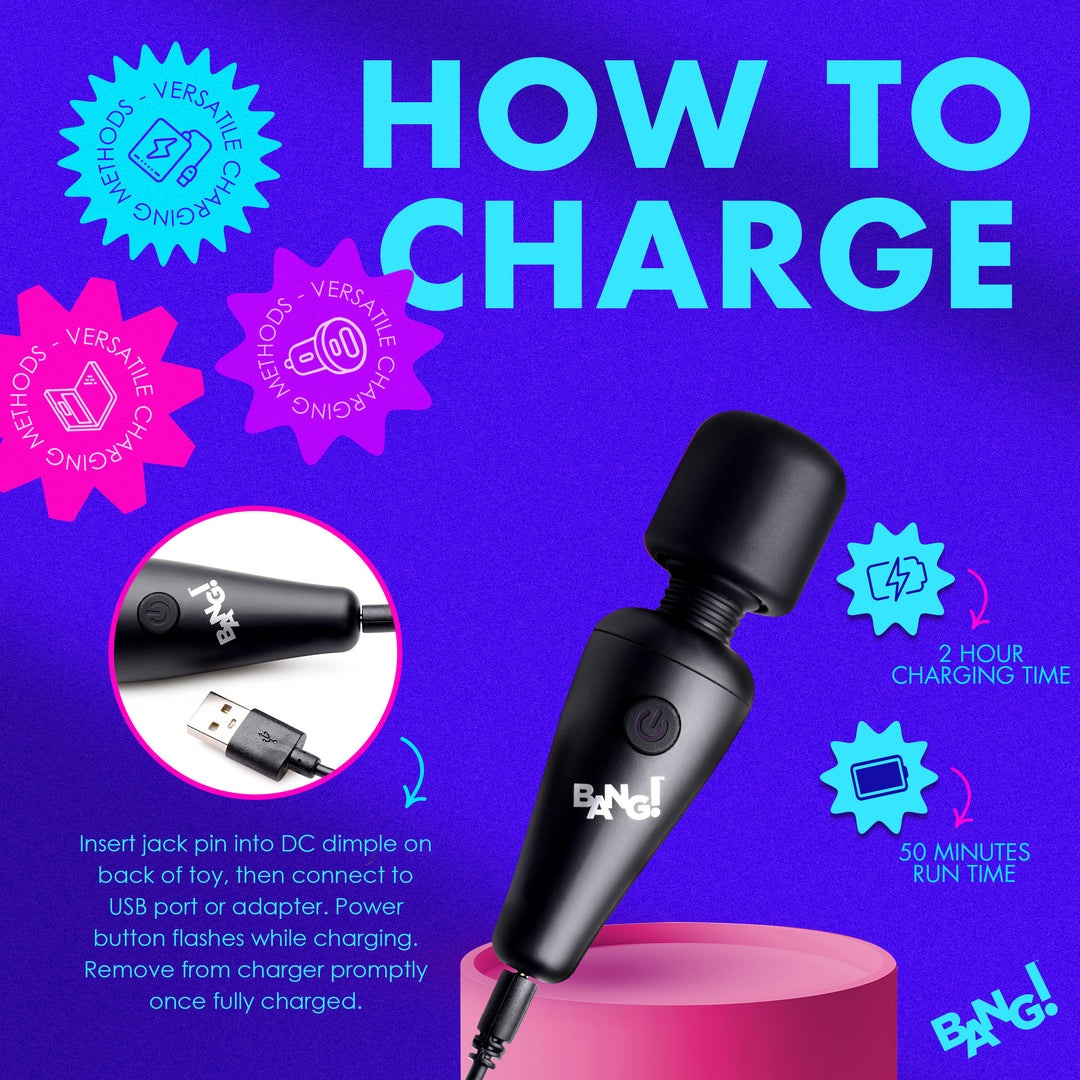 10X Ultra Powerful Silicone Mini Wand Vibrator - Black