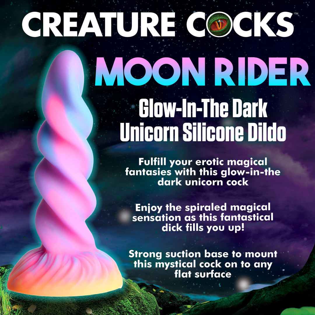Moon Rider 8 Inch Glowing Unicorn Dildo w/ Suction Cup