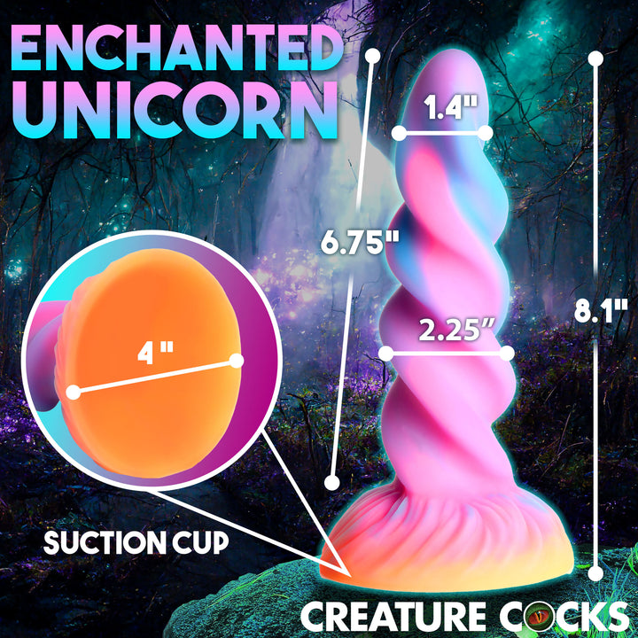 Moon Rider 8 Inch Glowing Unicorn Dildo w/ Suction Cup
