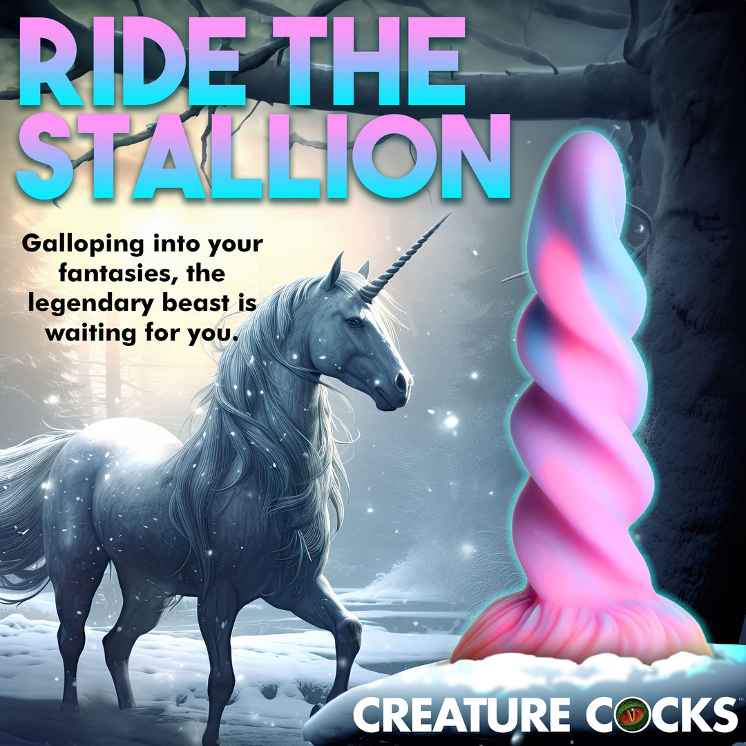 Moon Rider 8 Inch Glowing Unicorn Dildo w/ Suction Cup