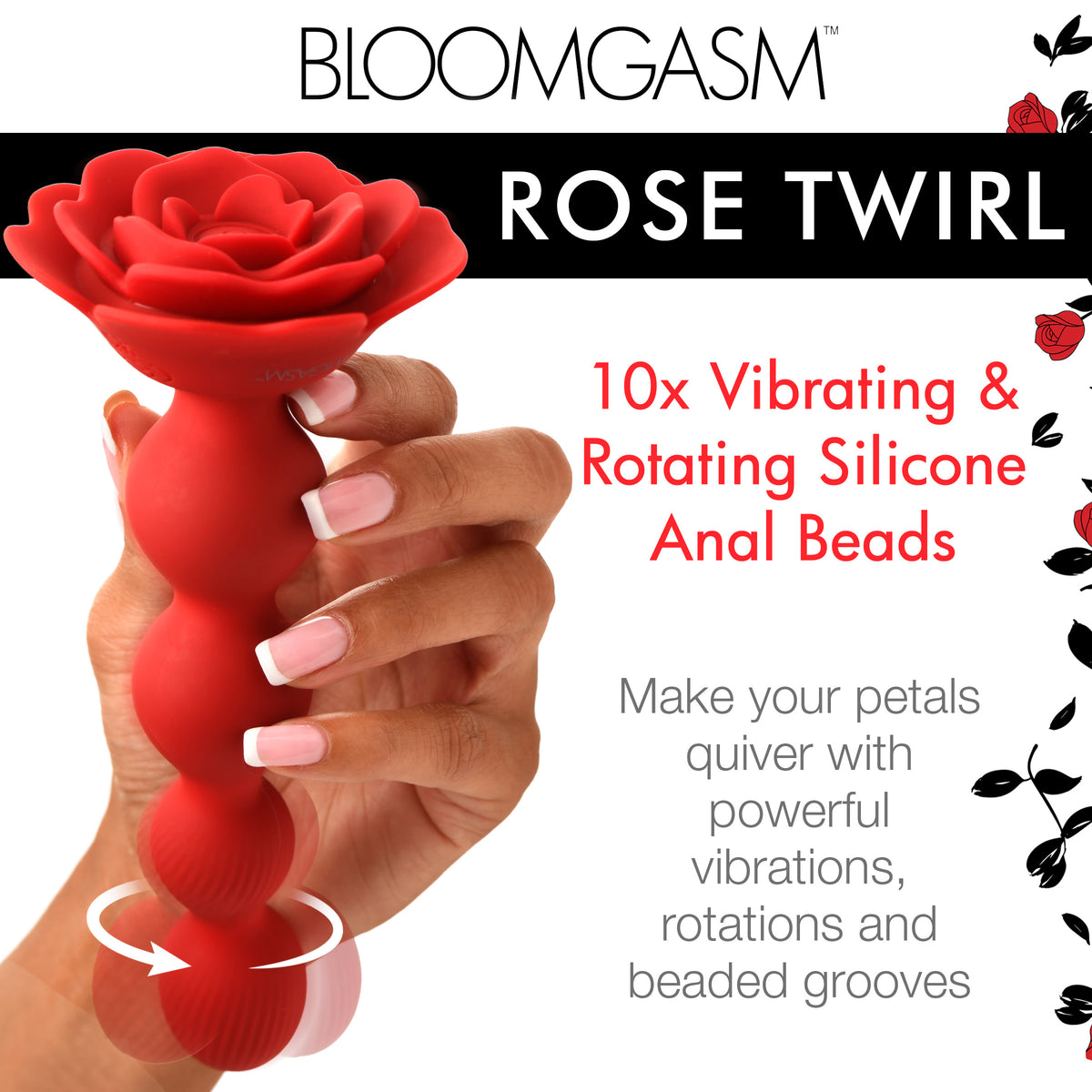 Rose Twirl 10X Vibrating and Rotating Silicone Anal Beads
