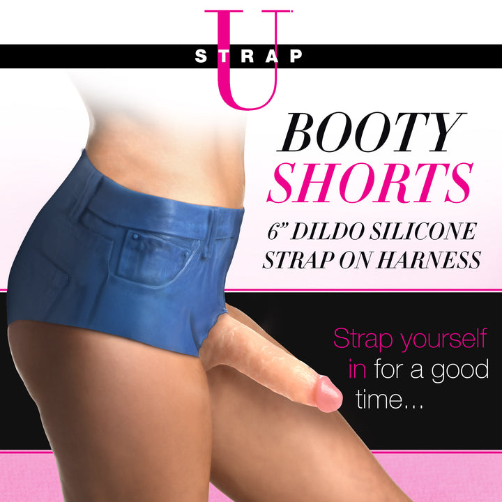 Booty Shorts Silicone Strap-On Harness with 6 Inch Dildo