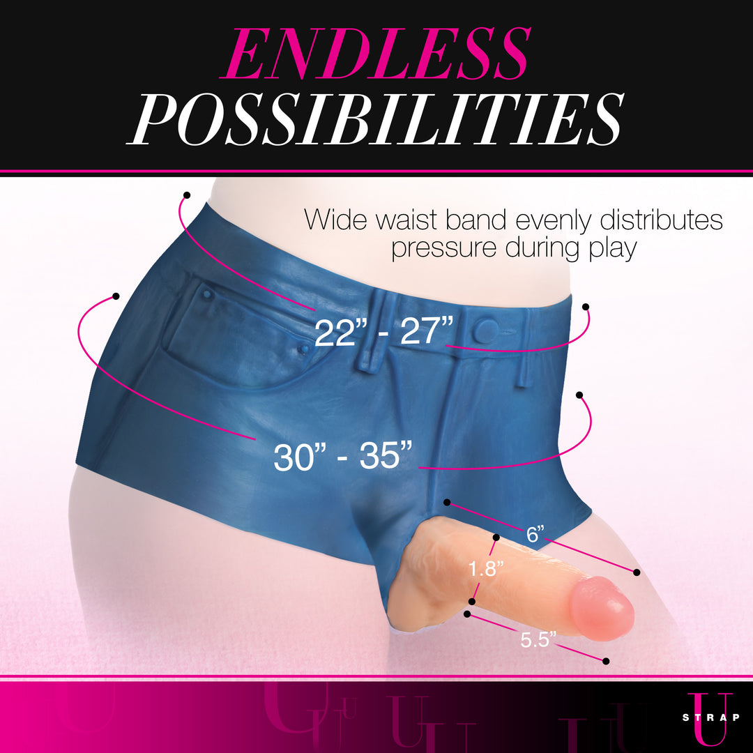 Booty Shorts Silicone Strap-On Harness with 6 Inch Dildo