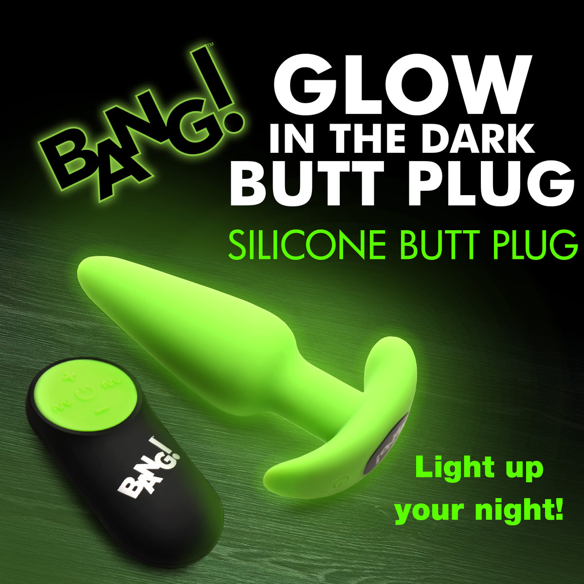 Bang! Glow-in-the-Dark Vibrating Silicone Butt Plug with Remote
