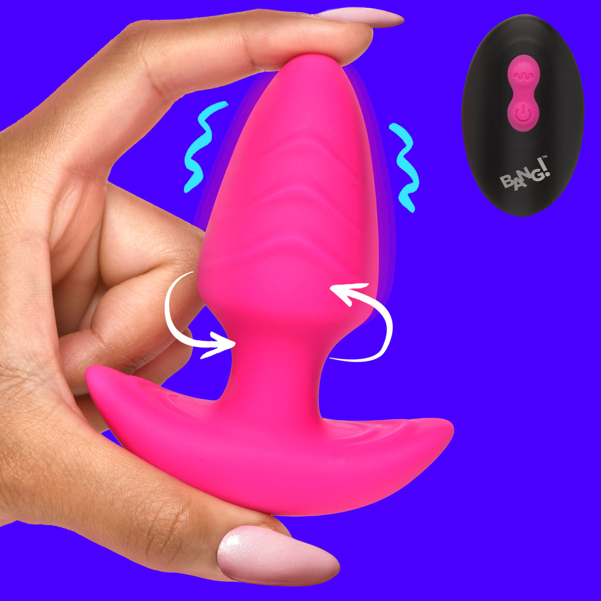 Bang! Rotating and Vibrating Silicone Butt Plug with Remote in Pink